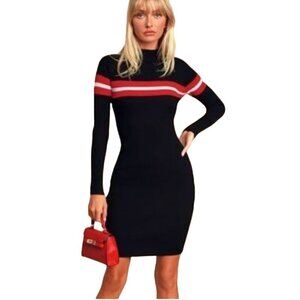 Lulus Blaire Black Striped Ribbed Bodycon Sweater Dress Size XL